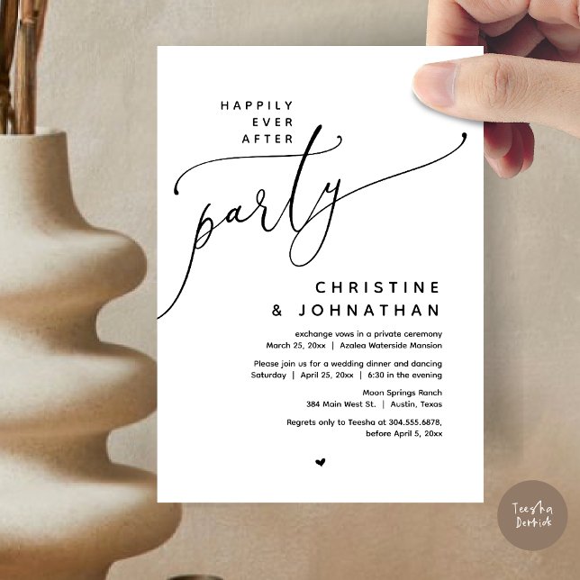 Convite Feliz Festa Depois, Janto Romântico de Casamento (Romantic Happily Ever After Party, Modern Wedding Dinner Invitation Card, PDF, Black White)