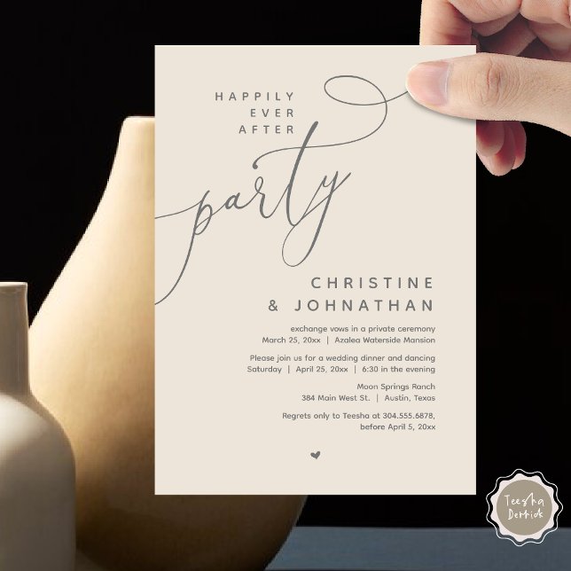 Convite Feliz Festa Depois, Janto Romântico de Casamento (Romantic Happily Ever After Party, Modern Wedding Dinner Invitation Card, PDF, Cream Grey)