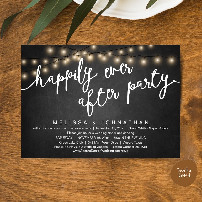 Convite Feliz Festa Depois, Janto Russo De Casamento (Happily Ever After Party, Rustic Wedding Dinner Invitation Card, PDF, Cottage Grey Chalkboard)