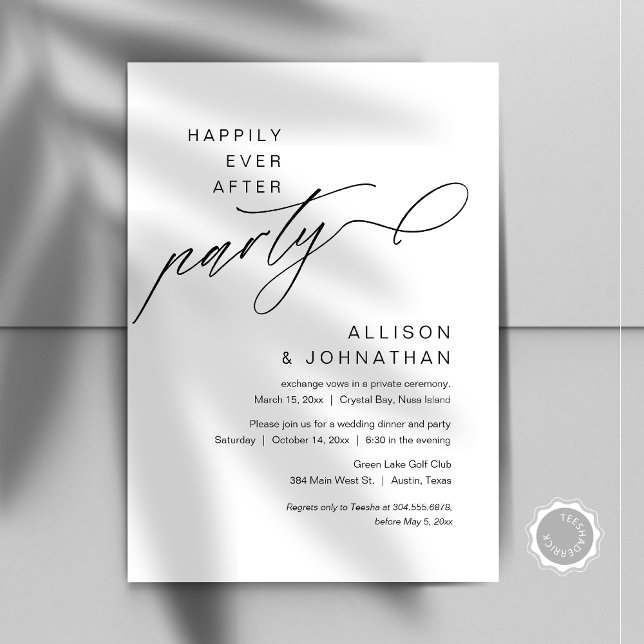 Convite Feliz Festa Depois, Moderno Elopemento De Casament (Happily Ever After Party, Modern Minimalist Wedding Elopement Invitation, Instant Digital Download)