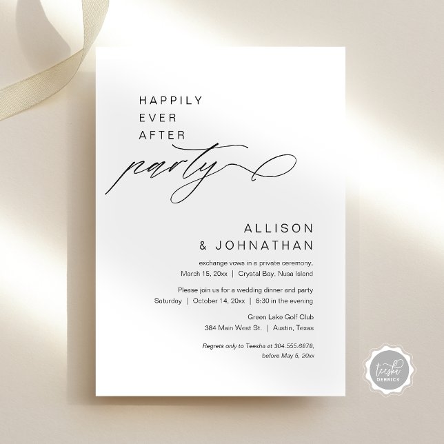 Convite Feliz Festa Depois, Moderno Elopemento De Casament (Happily Ever After Party, Modern Minimalist Wedding Elopement Invitation, Instant Digital Download)
