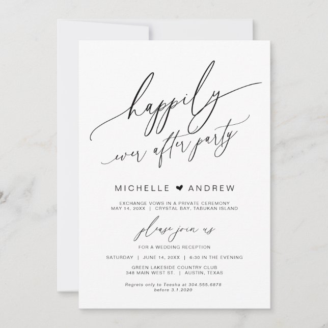 Convite Feliz Festa Depois, Negro, Elopemento De Casamento (Frente)