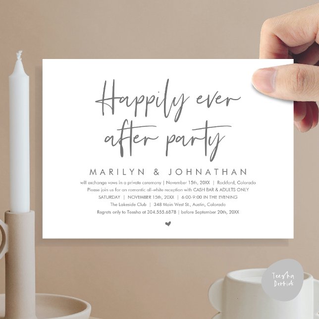 Convite Feliz Festa Depois, Recepção de casamento (Happily Ever After Party, Modern Wedding Reception Invitation Card, PDF, Cash Bar in Dark Grey)