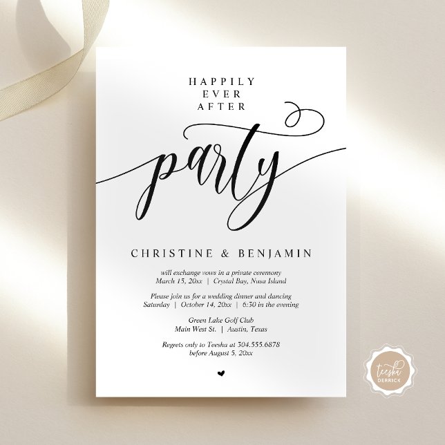 Convite Feliz Festa Depois, Script Moderno (Happily Ever After Party, Wedding Elopement, Modern Calligraphy Script, Post wed dinner celebration)