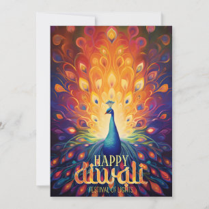 Convite Feliz Festival de Luzes de Peacock Vibrante Diwali