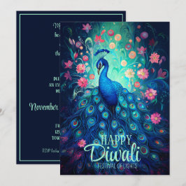 Convite Feliz Festival Diwali de Luzes Peacock