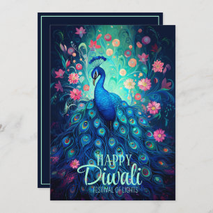 Convite Feliz Festival Diwali de Luzes Peacock