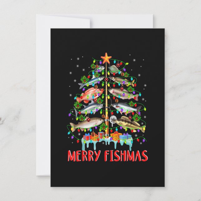 Convite Feliz Fishmas Engraçado Árvore de Natal Luzes de P (Frente)