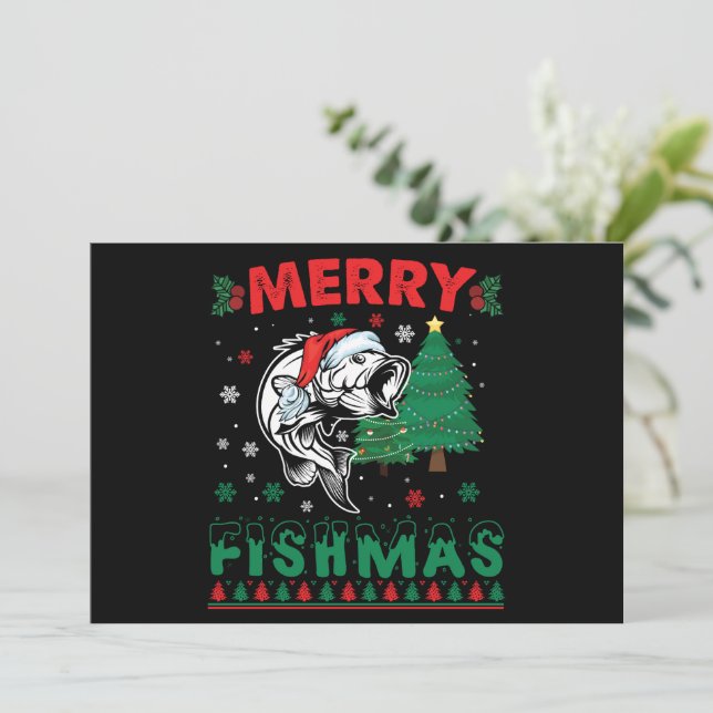 Convite Feliz Fishmas Peixe Pai Pescador Natal (Em pé/Frente)