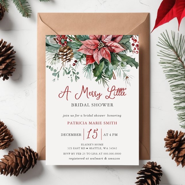 Convite Feliz Floral de inverno Pequeno Chá de panela (Christmas Winter Floral Merry Little Bridal Shower Invitation)