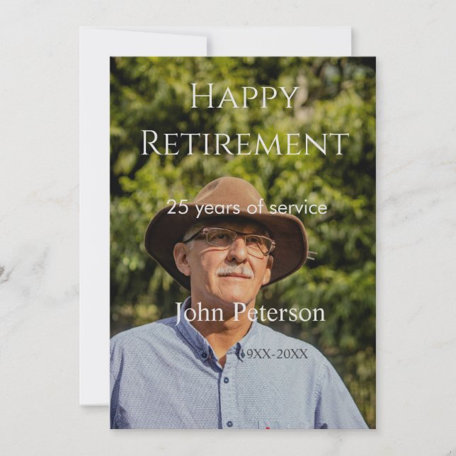 Convite Feliz foto de aposentadoria nome ano anos de servi (Frente)