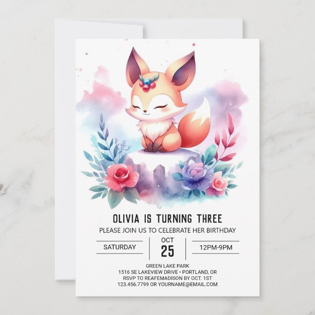 Convite Feliz Fox Birthday digital (Frente)