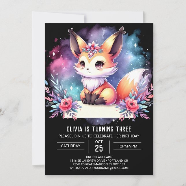 Convite Feliz Fox Birthday digital (Frente)