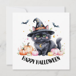 Convite Feliz Gato Negro Bonito de Halloween