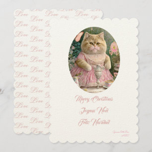 Convite Feliz gato rosa de Natal