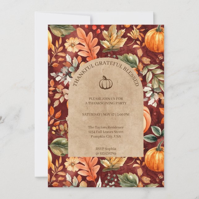 Convite Feliz Grateful Bendito Festa de Ação de Graças (Frente)