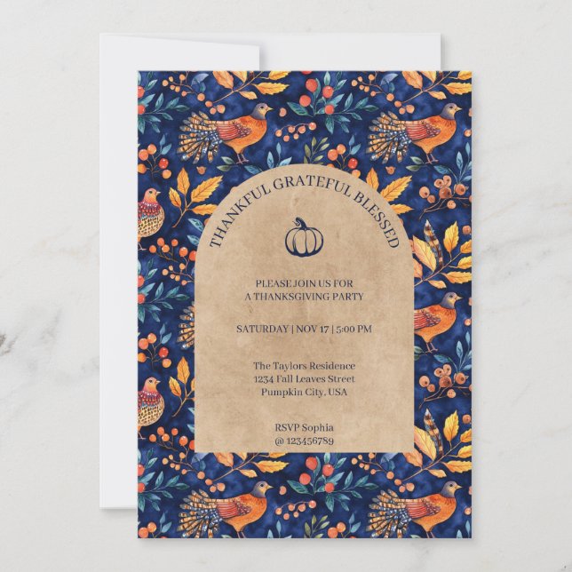 Convite Feliz Grateful Bendito Festa de Ação de Graças (Frente)