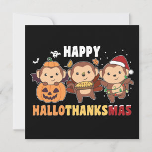 Convite Feliz Hallothanksmas Macaco de Natal Macacos Invi