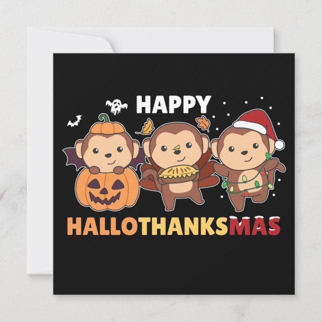Convite Feliz Hallothanksmas Macaco De Natal Macacos Invi (Frente)