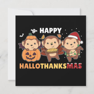 Convite Feliz Hallothanksmas Macaco De Natal Macacos Invi