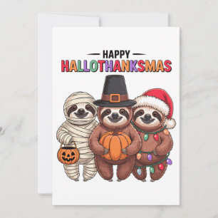 Convite Feliz Hallothanksmas Preguiça Múmia Xmas Papai Noe