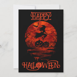 CONVITE FELIZ HALLOWEEN BRUXA ASSUSTADORA NO CAVADE PAU