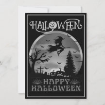 Feliz Halloween Bruxa de Vassoura Cinza Preta Cemi