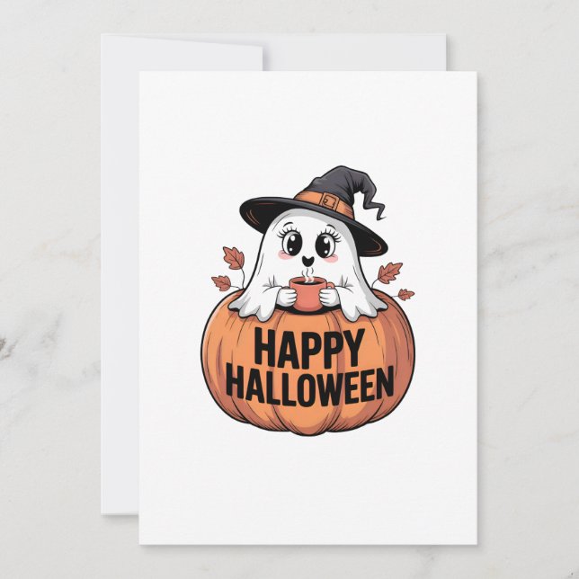 Convite Feliz Halloween Caffeine Ghost (Frente)