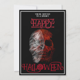 Convite Feliz Halloween Caveira Vermelha Preto Branco