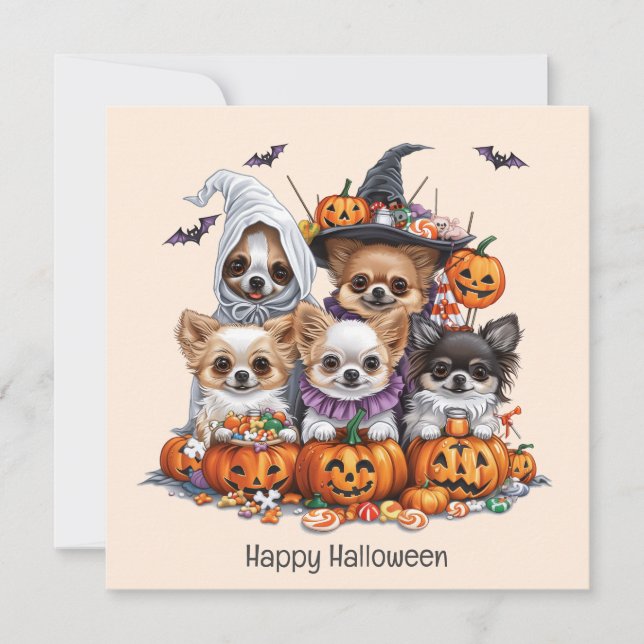 Convite Feliz Halloween Chihuahua Dogs (Frente)