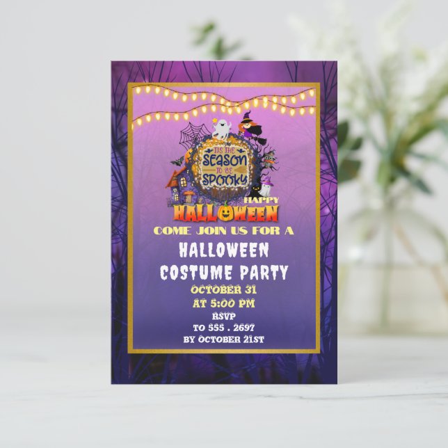 Convite Feliz Halloween É a Celebração da Temporada Assust (Em pé/Frente)