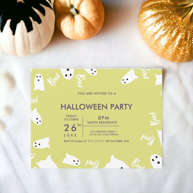 Convite Feliz Halloween Fantasmas bonitos, festa verde rox (Happy Halloween cute ghosts green purple party Invitation)