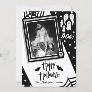 Convite Feliz Halloween Foto Preto e Branco Caprichoso