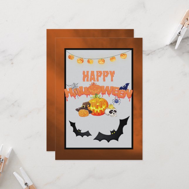 Convite Feliz Halloween Jack-o-Lanterna e mais cartas (Frente/Verso In Situ)