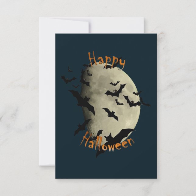 Convite Feliz Halloween Morcegos e Lua Assombrada (Frente)
