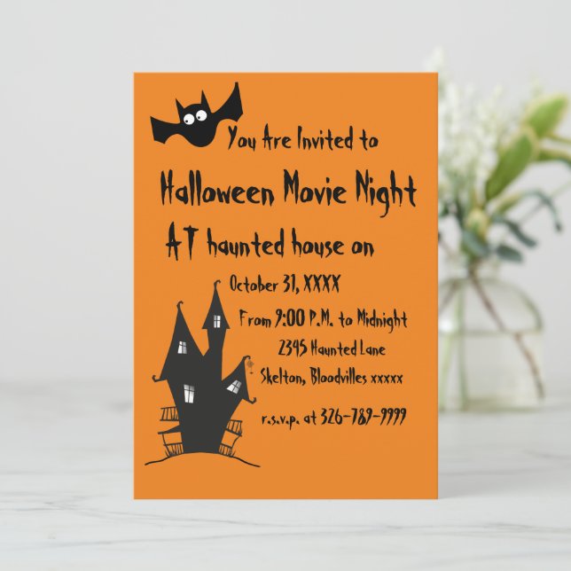 Convite Feliz Halloween para Noite de Filme Assust (Em pé/Frente)