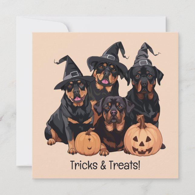 Convite Feliz Halloween Rottweiler Cães Jack O Lanterna (Frente)