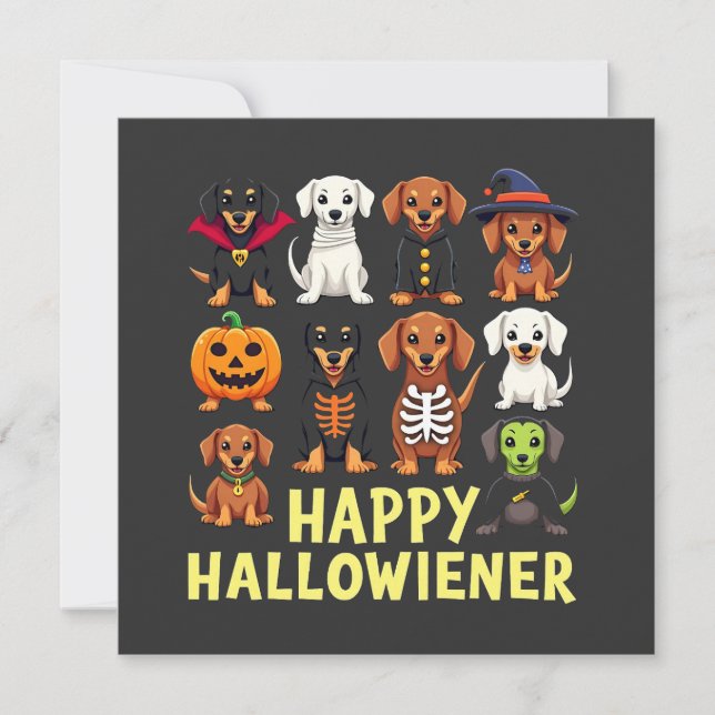 Convite Feliz Hallowiener Spooky Halloween Dog Weiner (Frente)