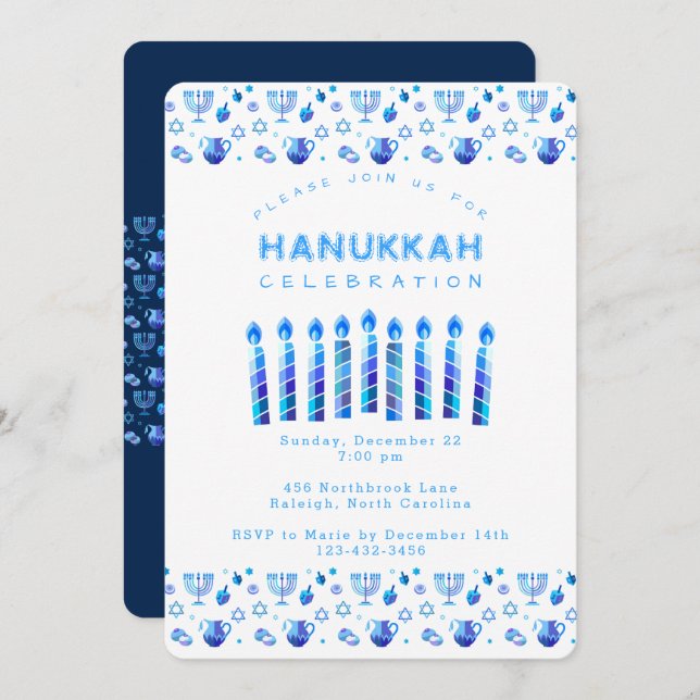 Convite Feliz Hanukkah Bela Festa Judaica (Frente/Verso)