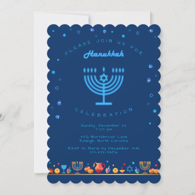Convite Feliz Hanukkah, lindo feriado judaico (Frente)