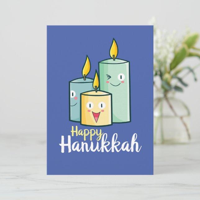 Convite Feliz Hanukkah Personalizável (Em pé/Frente)