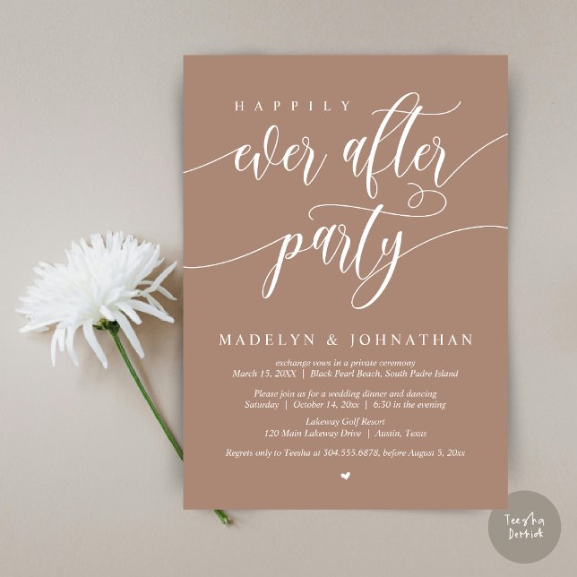 Convite Feliz Janto de Casamento de Festa, Taupe (Happily Ever After Party, Modern Calligraphy Wedding Dinner Invitation Card, PDF, in Neutral Taupe)