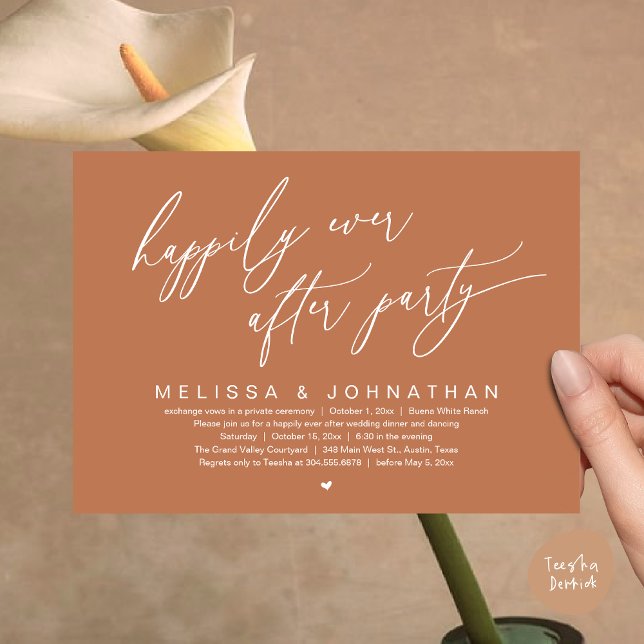 Convite Feliz Janto de Casamento Moderno do Partido (Happily Ever After Party Modern Romantic Wedding Dinner Party Invitation Card PDF Terracotta Copper)