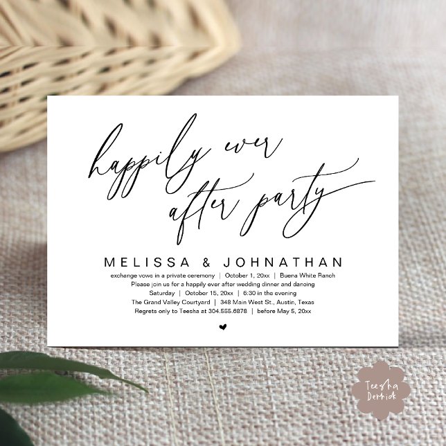 Convite Feliz Janto de Casamento Moderno do Partido (Happily Ever After Party Modern Romantic Wedding Dinner Party Invitation Card PDF Black White)