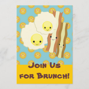 Convite feliz kawaii ovos bacon brunch café da manhã