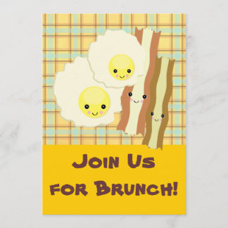 Convite feliz kawaii ovos bacon brunch café da manhã