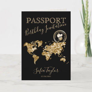 Convite Feliz Mapa de Passaportes de Aniversário a Qualque