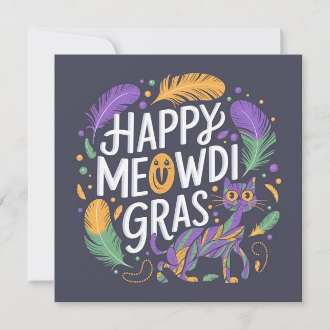 Convite Feliz mardi gras Meowdi  (Frente)