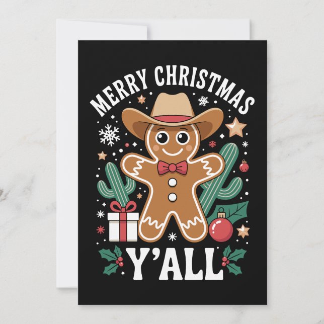 Convite Feliz Natal a todos Vaqueiro Biscoito de Gengibre  (Frente)