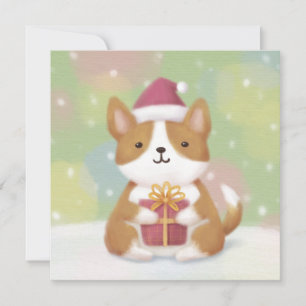 Convite Feliz Natal: Arte de Ilustração de Corgi